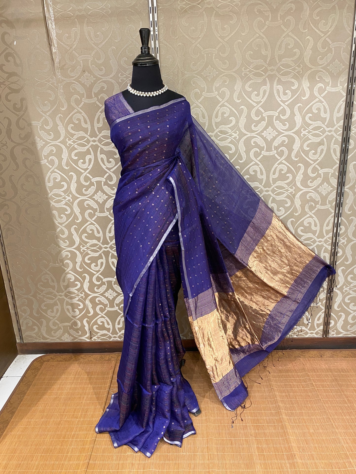 Blue Handloom Silk Saree, With Unstiched Blouse
