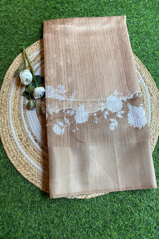 Beige Budget Friendly Ghicha Tussar Saree, With Unstiched Blouse