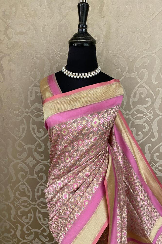 Purple Banarasi Patola Silk Saree, With Unstiched Blouse