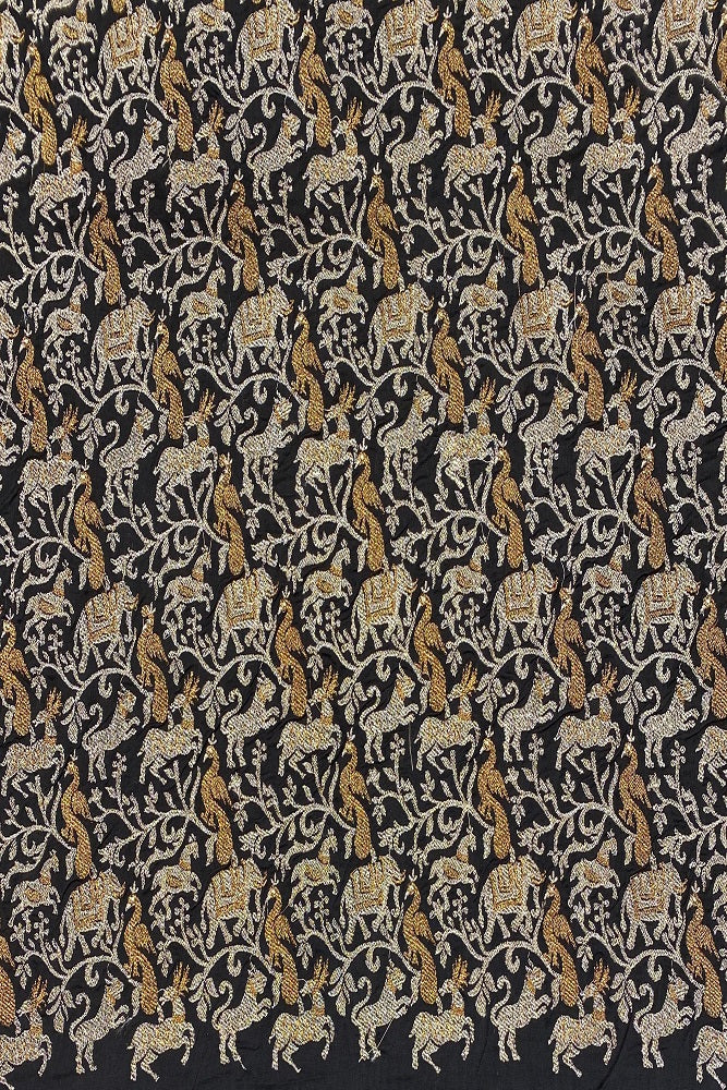 Black Organza Printed Saree With Pita Zari Border, With Unstiched Blouse