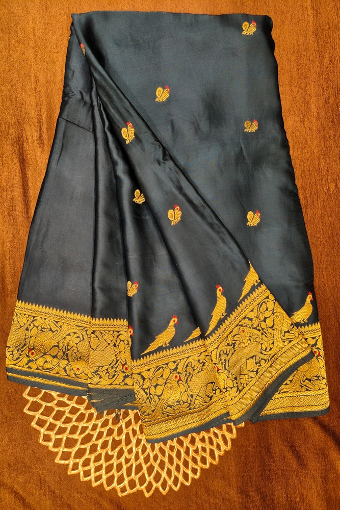 Deep Blue Semi Mashru Silk Sarees With Unstiched Blouse