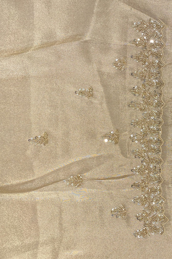 Golden Tissue Embroidery Saree, With Unstiched Blouse