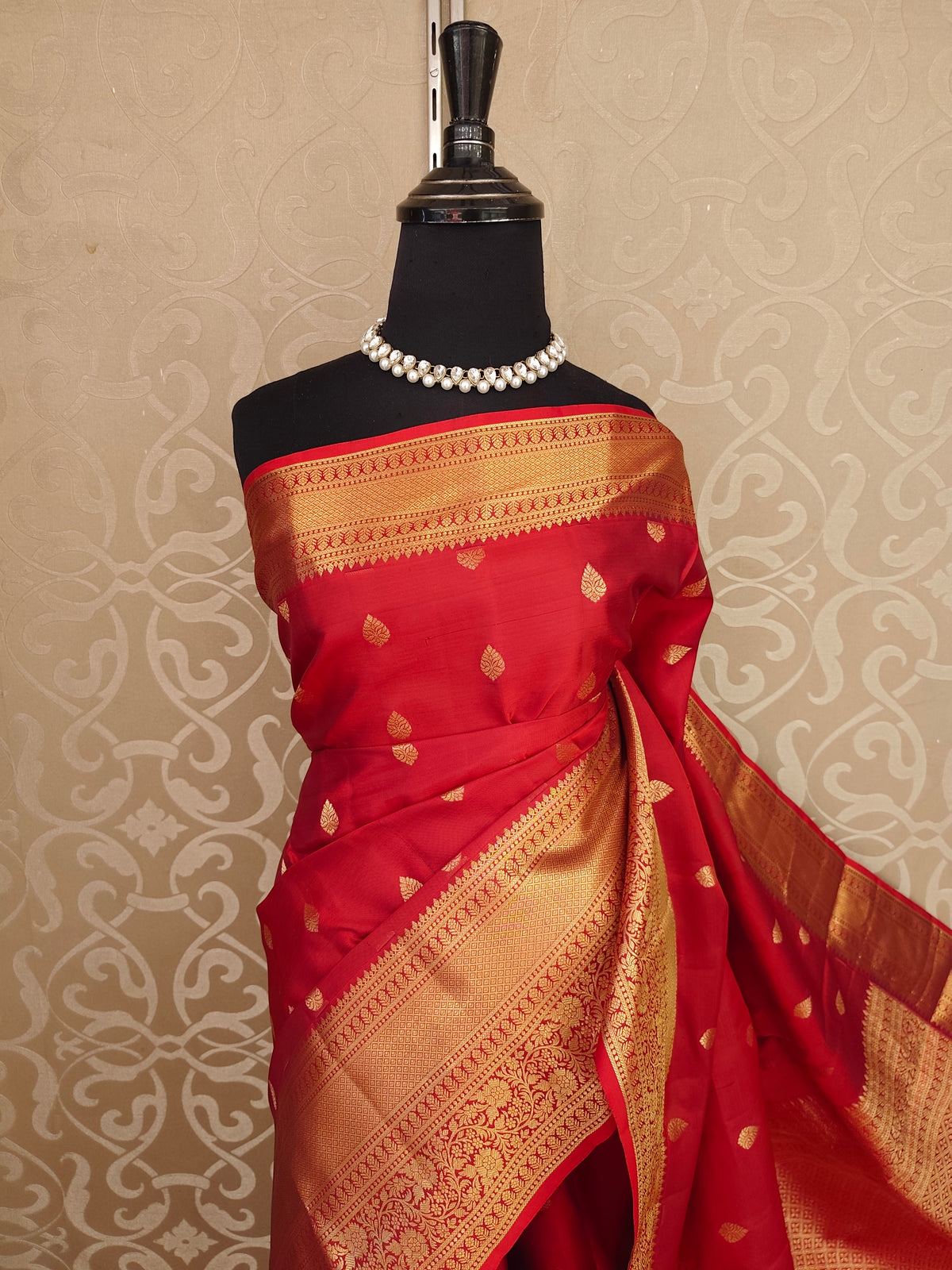 Red Pure Kanjeevaram Silk Saree, With Unstiched Blouse