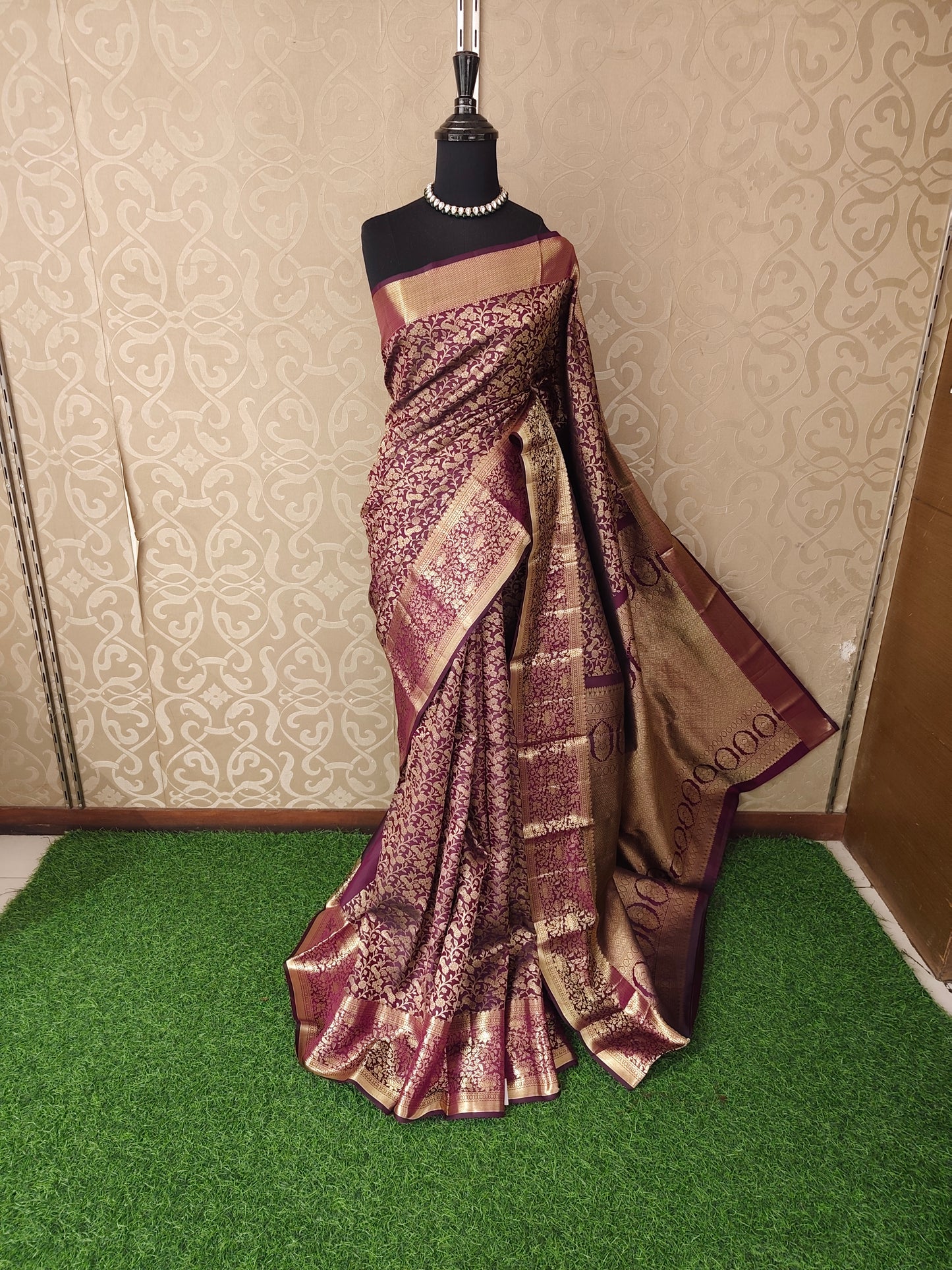 Purple Pure Kanjeevaram Silk Saree, With Unstiched Blouse