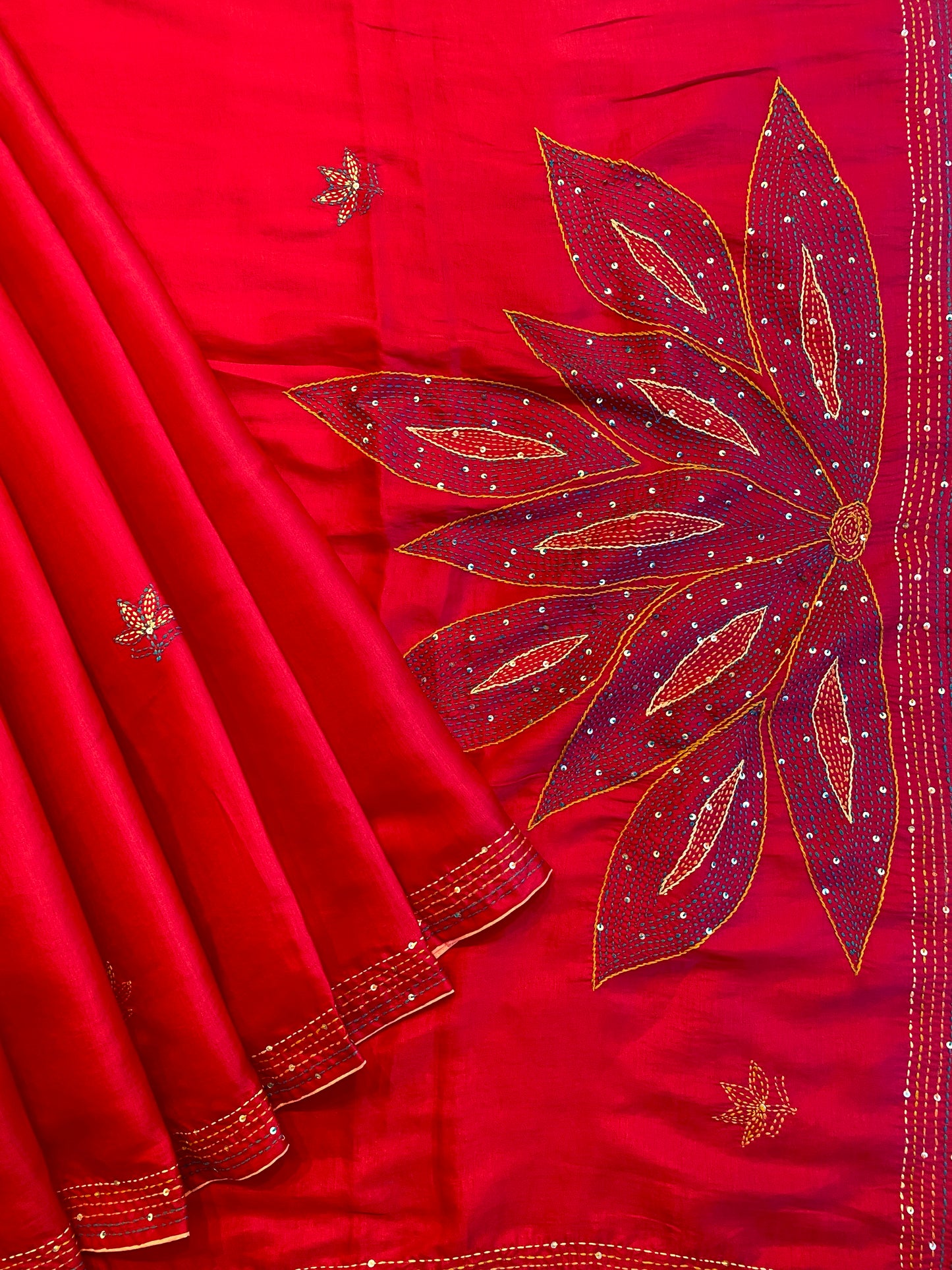 Maroon Semi Munga Silk French Knot Hand Embroidery Work Saree, With Unstiched Blouse