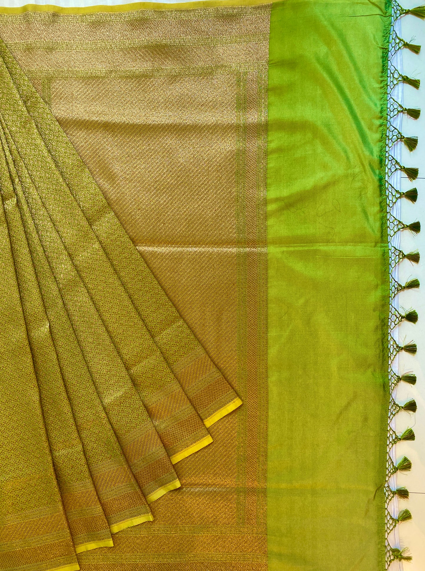 Light Green Semi Katan Brocade Silk Saree, With Unstiched Blouse