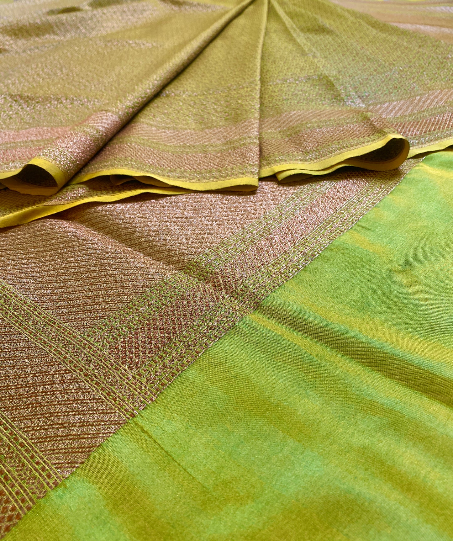 Light Green Semi Katan Brocade Silk Saree, With Unstiched Blouse