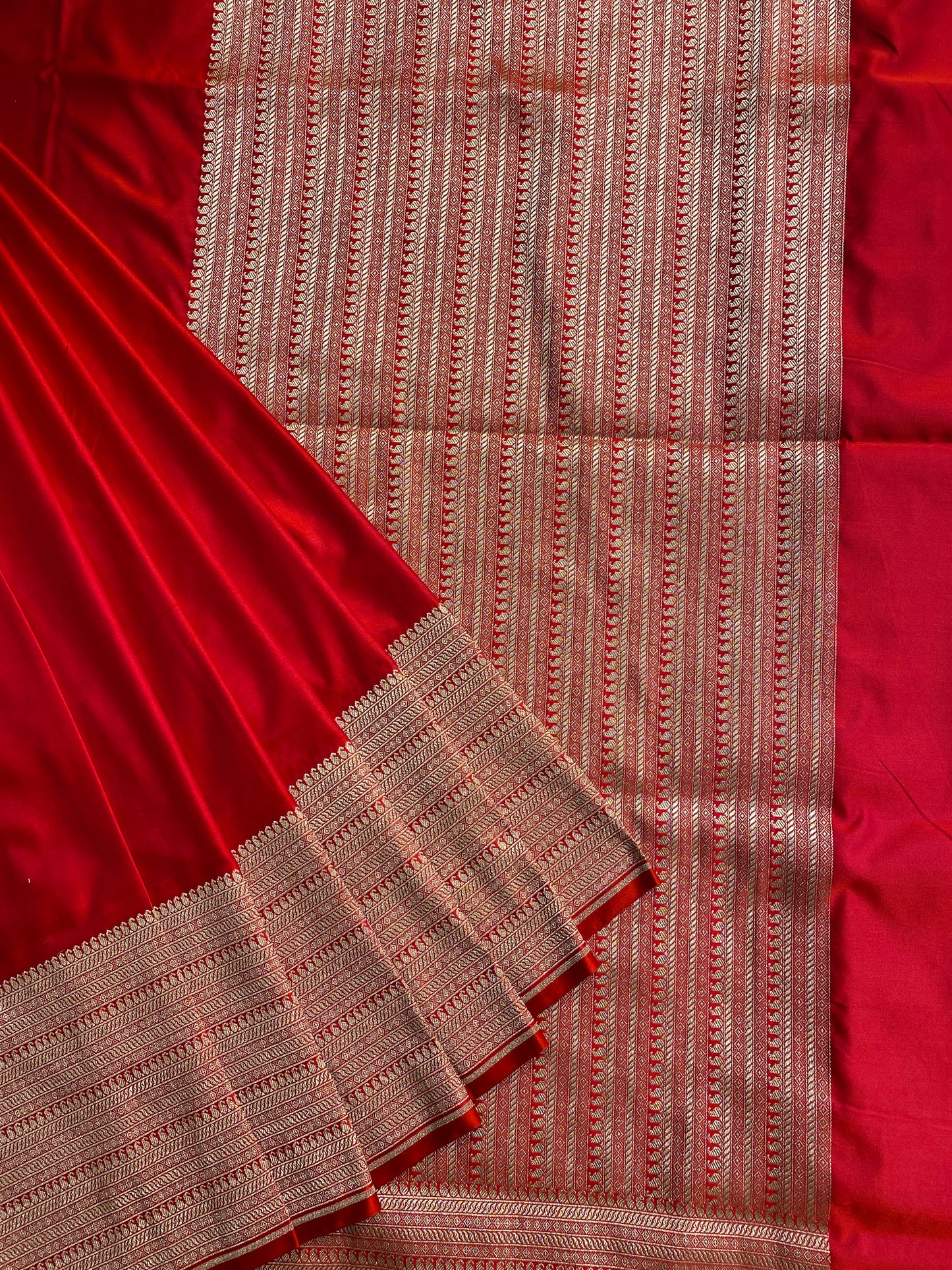 Red Semi Mashru Katan Silk Saree, With Unstiched Blouse