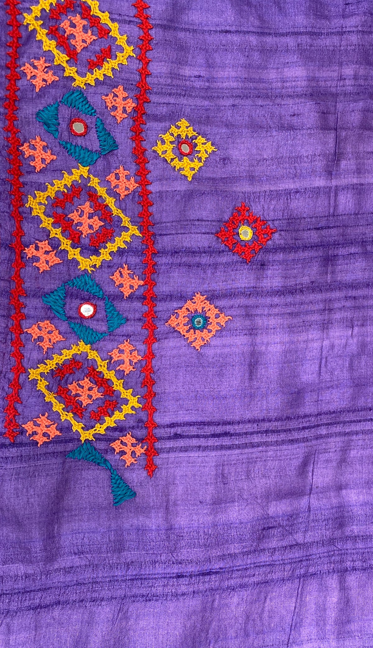 Purple Tussar Hand Embroidery Saree, With Unstitched Blouse