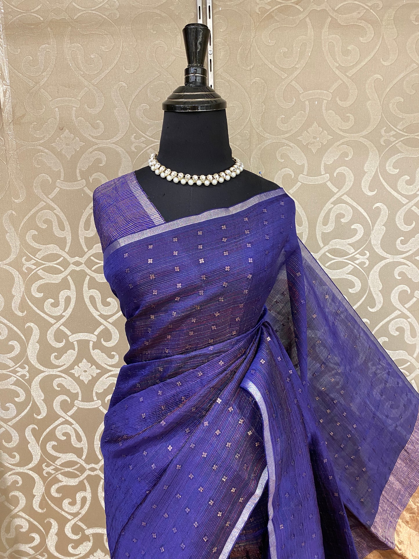 Blue Handloom Silk Saree, With Unstiched Blouse