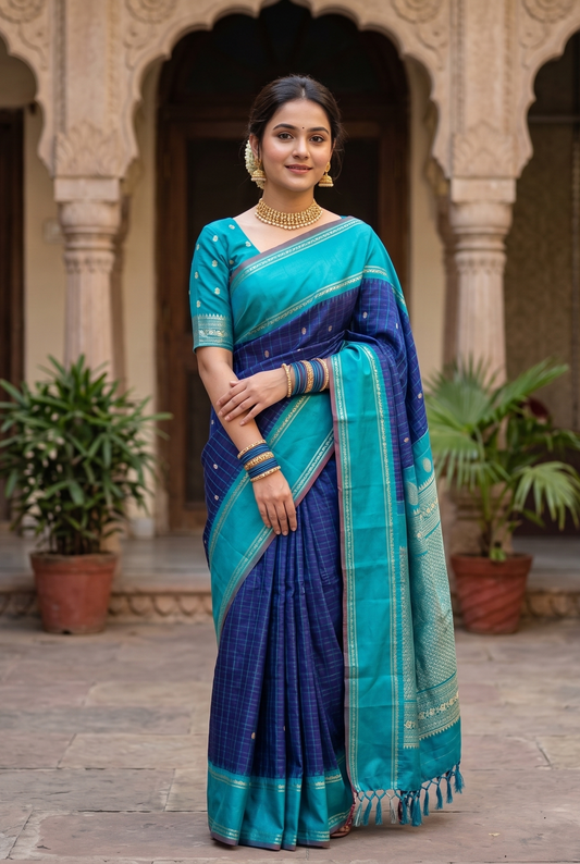 Deep Purple Gadwal Silk Sarees With Unstiched Blouse