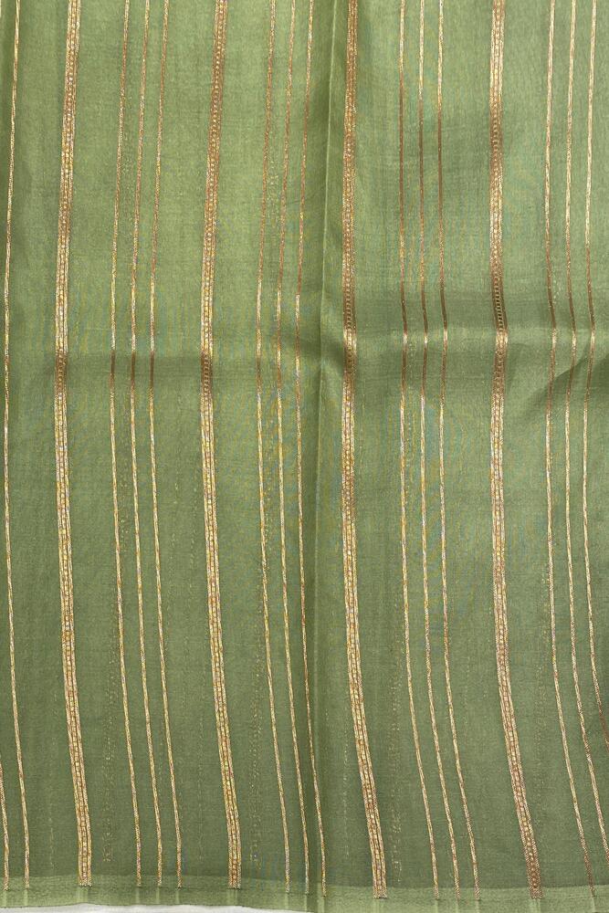 Green Brocade Kora Banarasi Silk Saree, With Unstiched Blouse