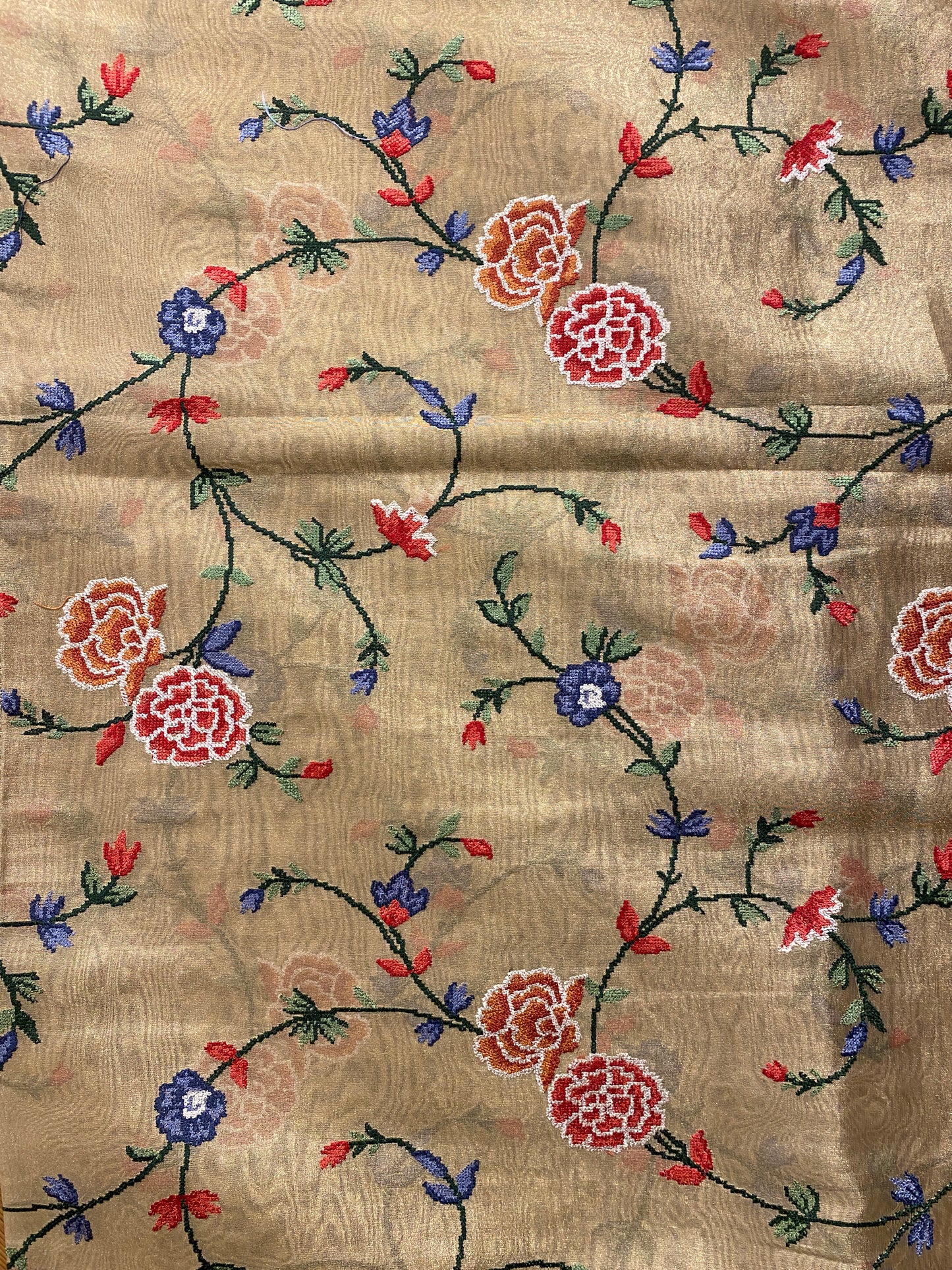 Grey Tissue Embroidery Saree, With Unstiched Blouse