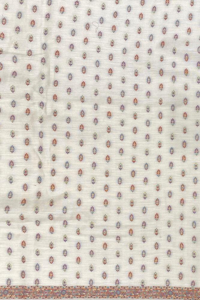 Off-White Pure Kani Handloom Silk Saree With Floral Woven Blouse