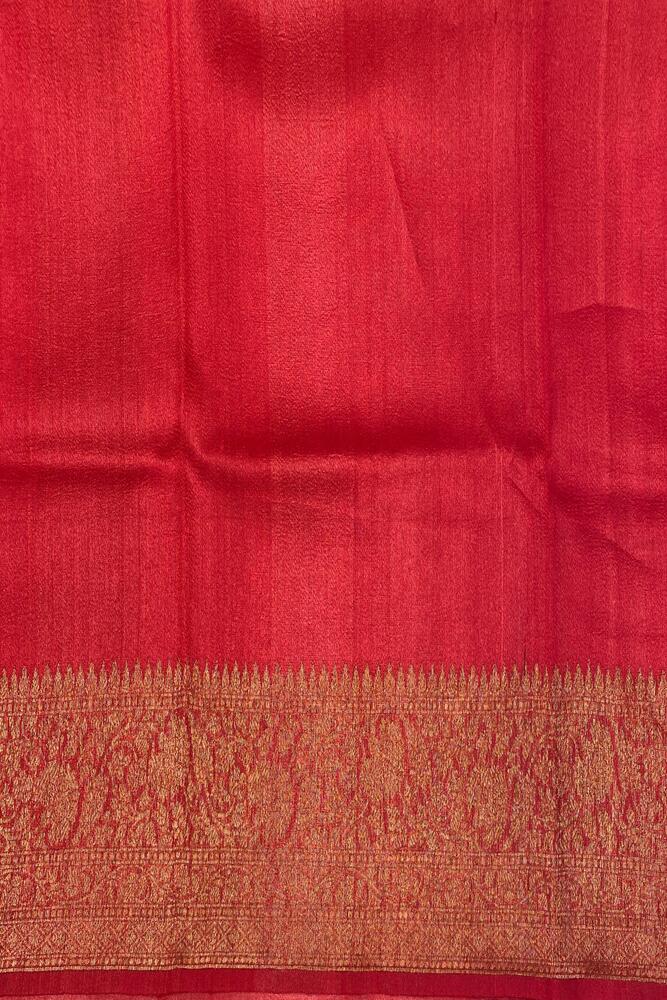 Off-White Tussar Banarasi silk saree by Saarang Sarees with hand-woven motifs and an unstiched matching blouse.