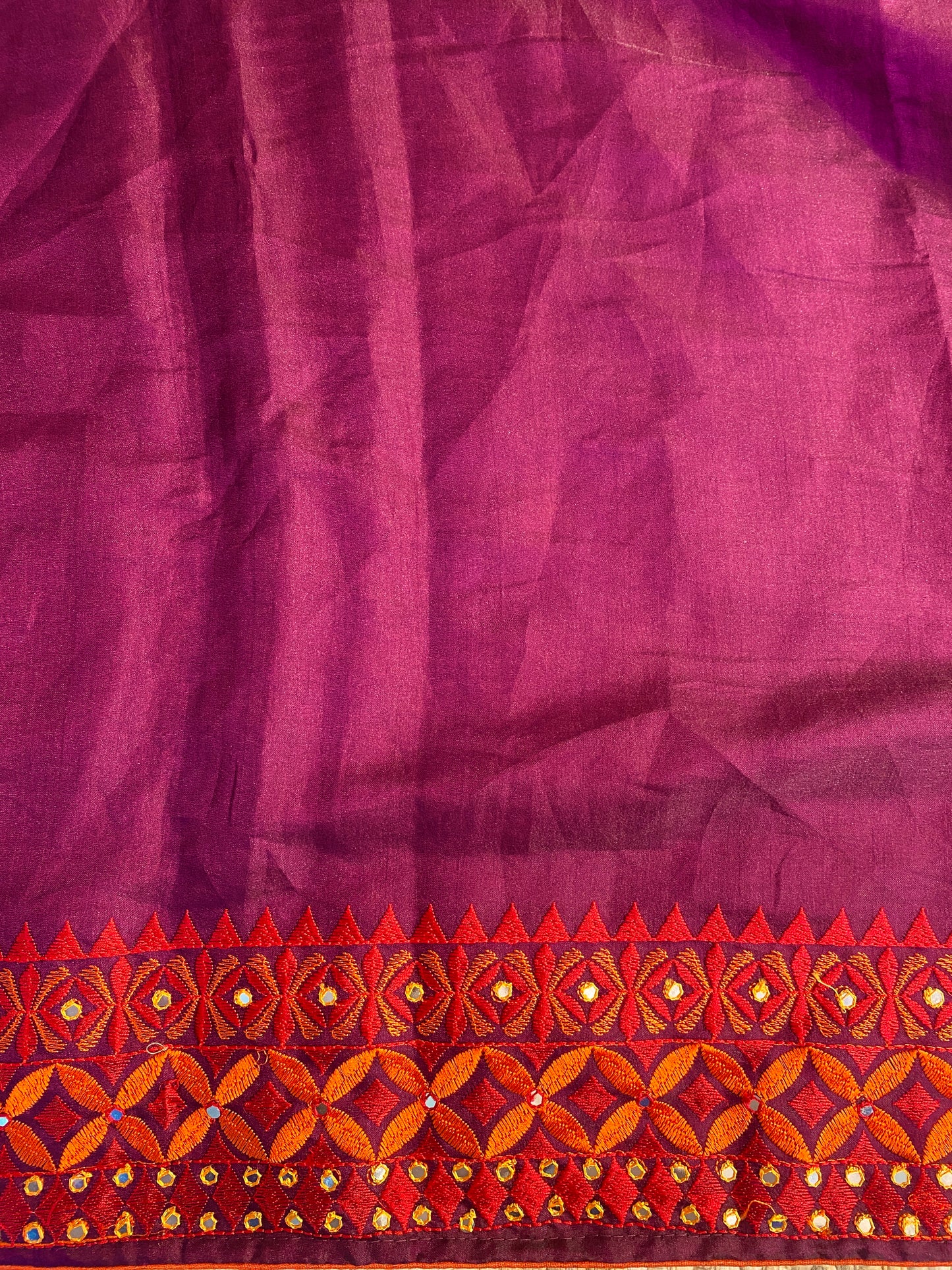 Purple Semi Munga Silk Cross Stitch Embroidery Work Saree, With Unstiched Blouse