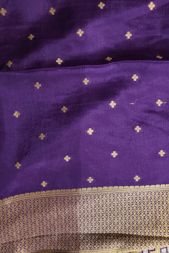 Purple Semi Minakari Brocade Silk Saree, With Unstiched Blouse