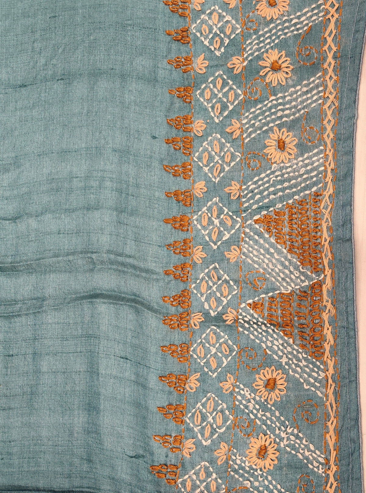 Light Blue Tussar Hand Embroidery Saree, With Unstitched Blouse