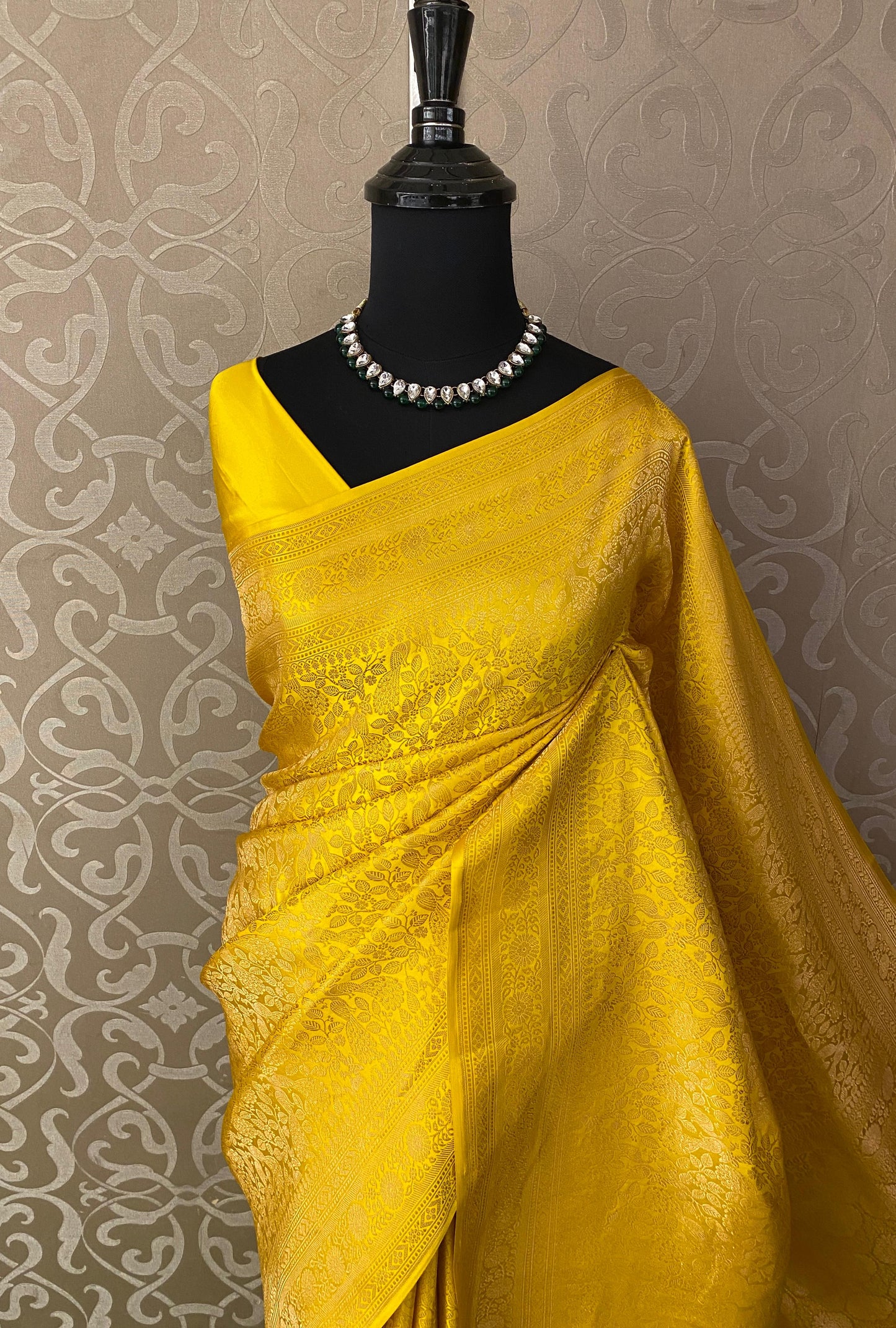 Spring Yellow Mashru Brocade Silk Saree With Unstiched Blouse