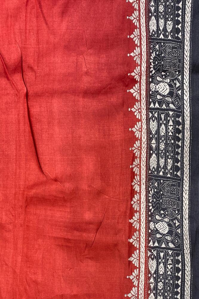 Rani Tussar Embroidery Saree With Kantha Work Border, With Unstitched Blouse