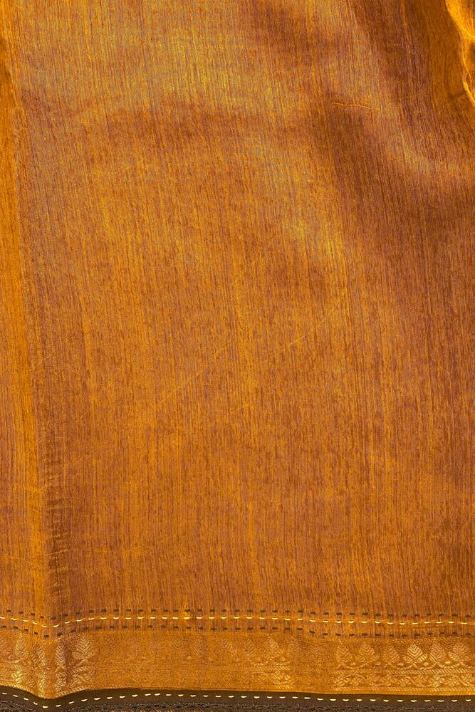Mustard Yellow Printed Munga Silk Saree, With Unstiched Blouse