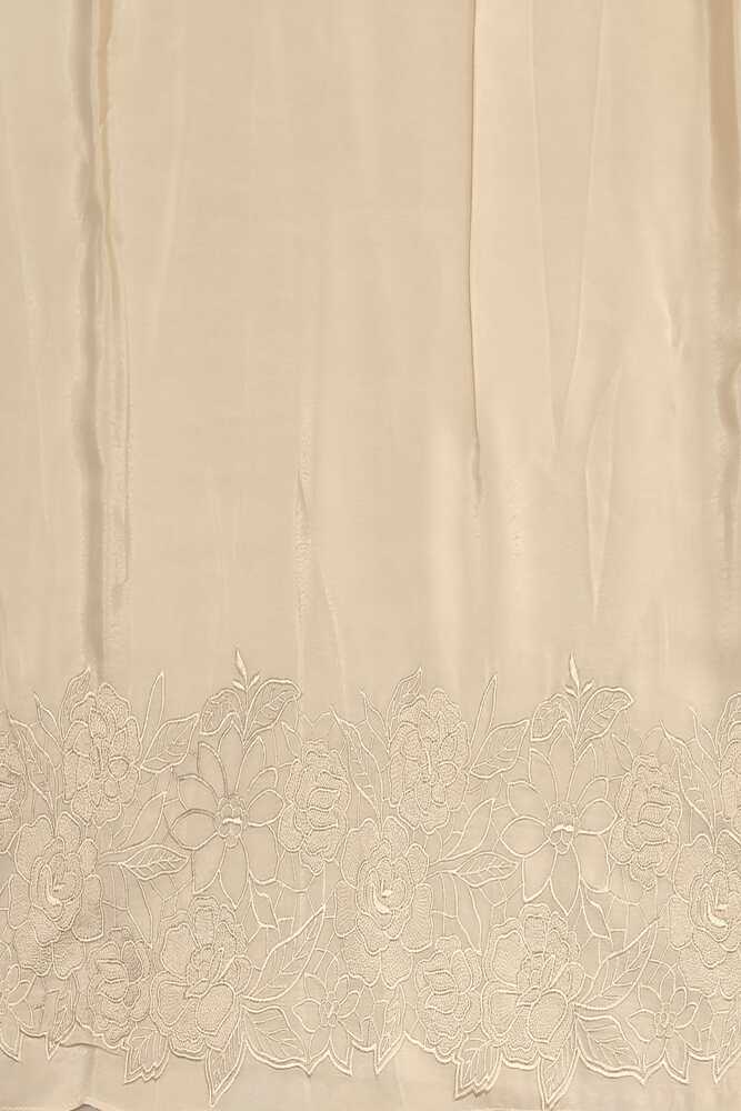 Off-White organza silk saree with resham embroidery for party wear, paired with an unstiched matching blouse by Saarang Sarees.