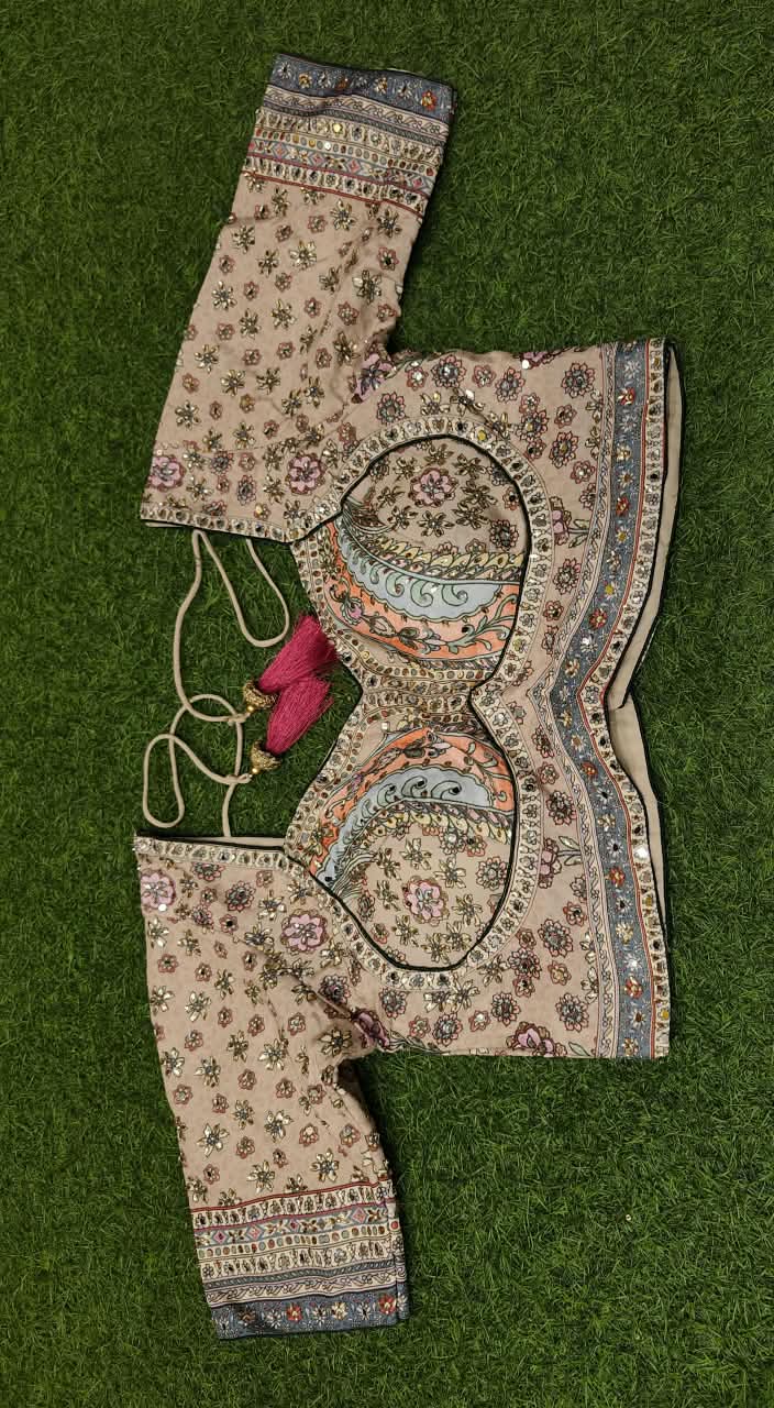 Off-White Crepe Printed Stone Work Saree, With Readymade Blouse