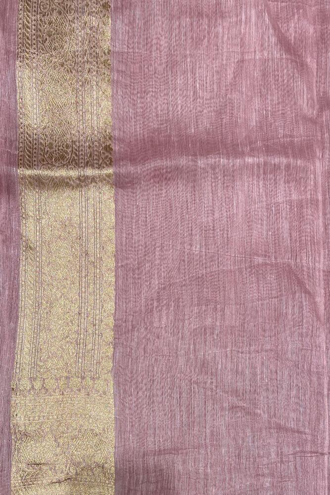 Puprle Linen Banarasi Saree With Unstiched Blouse