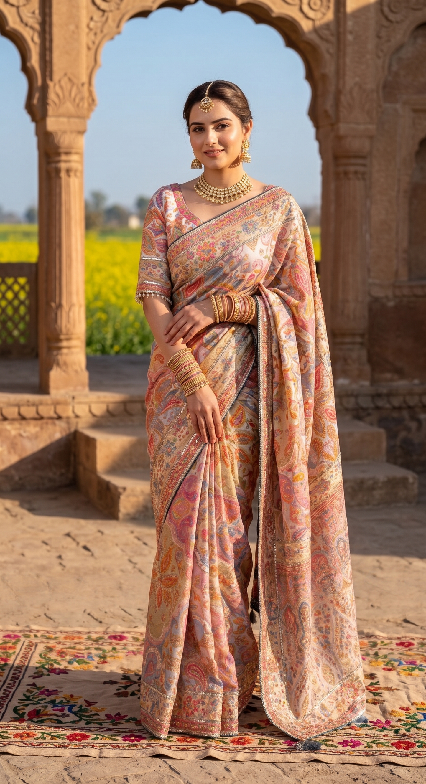 Multi Cocktail Satin Crepe Saree, With Unstiched Blouse