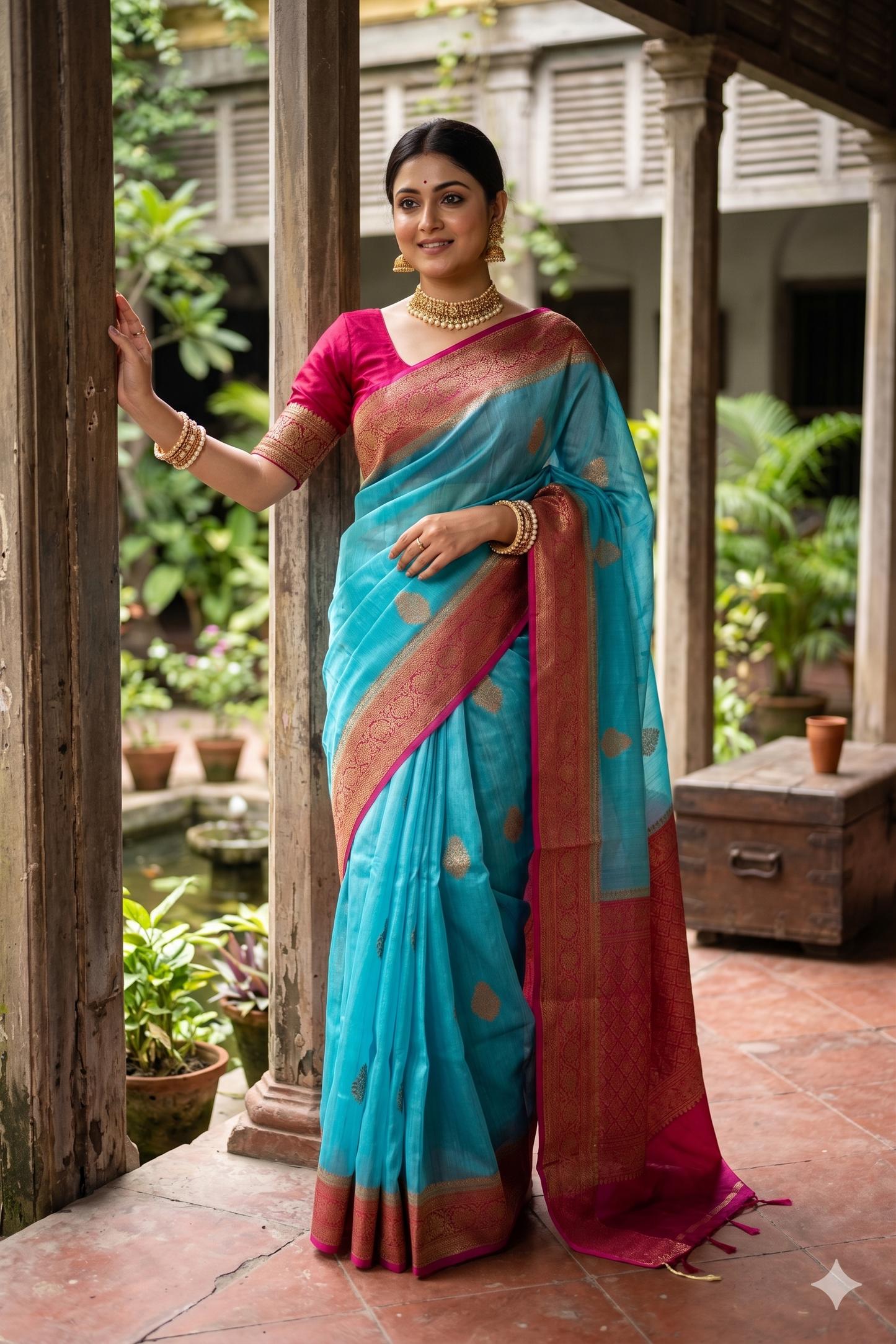 Sky Kora Banarasi Silk Saree, With Unstiched Blouse