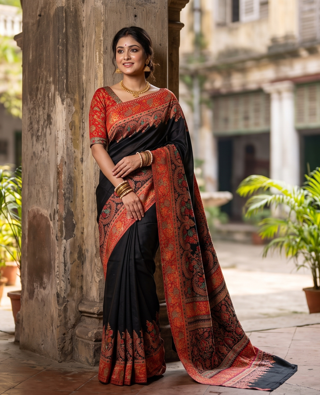 Black Pure Kani Handloom Silk Saree With Unstiched Jamewar Woven Blouse