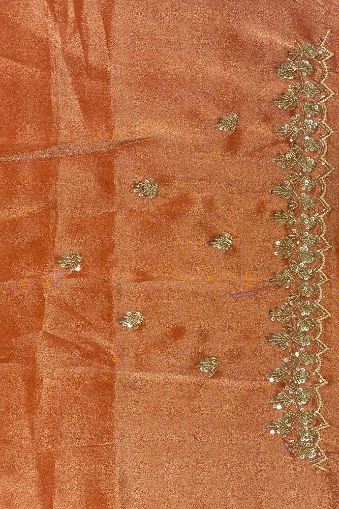 Orange Tissue Embroidery Saree, With Unstiched Blouse