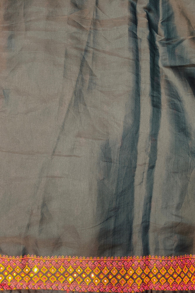 Deep Blue Semi Munga Silk Cross Stitch Work Saree, With Unstiched Blouse
