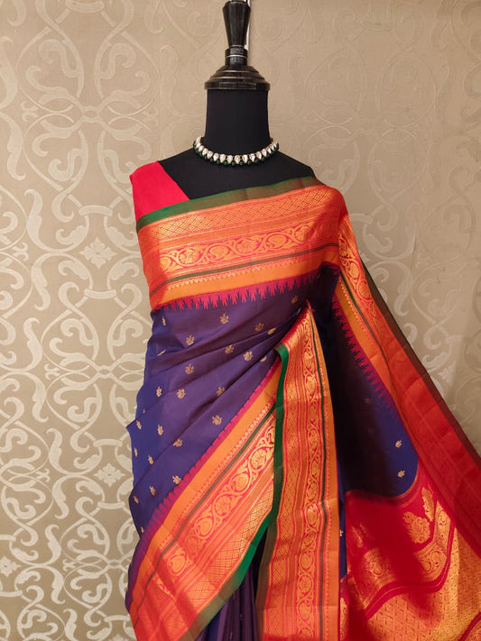 Purple Gadwal Silk Sarees With Unstiched Blouse