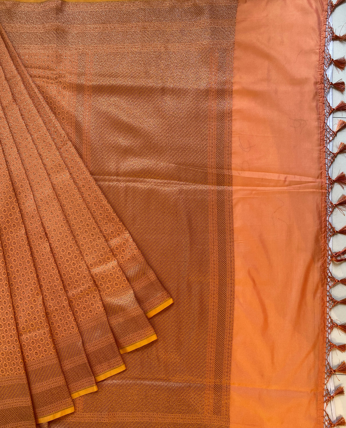 Peach Semi Katan Brocade Silk Saree, With Unstiched Blouse