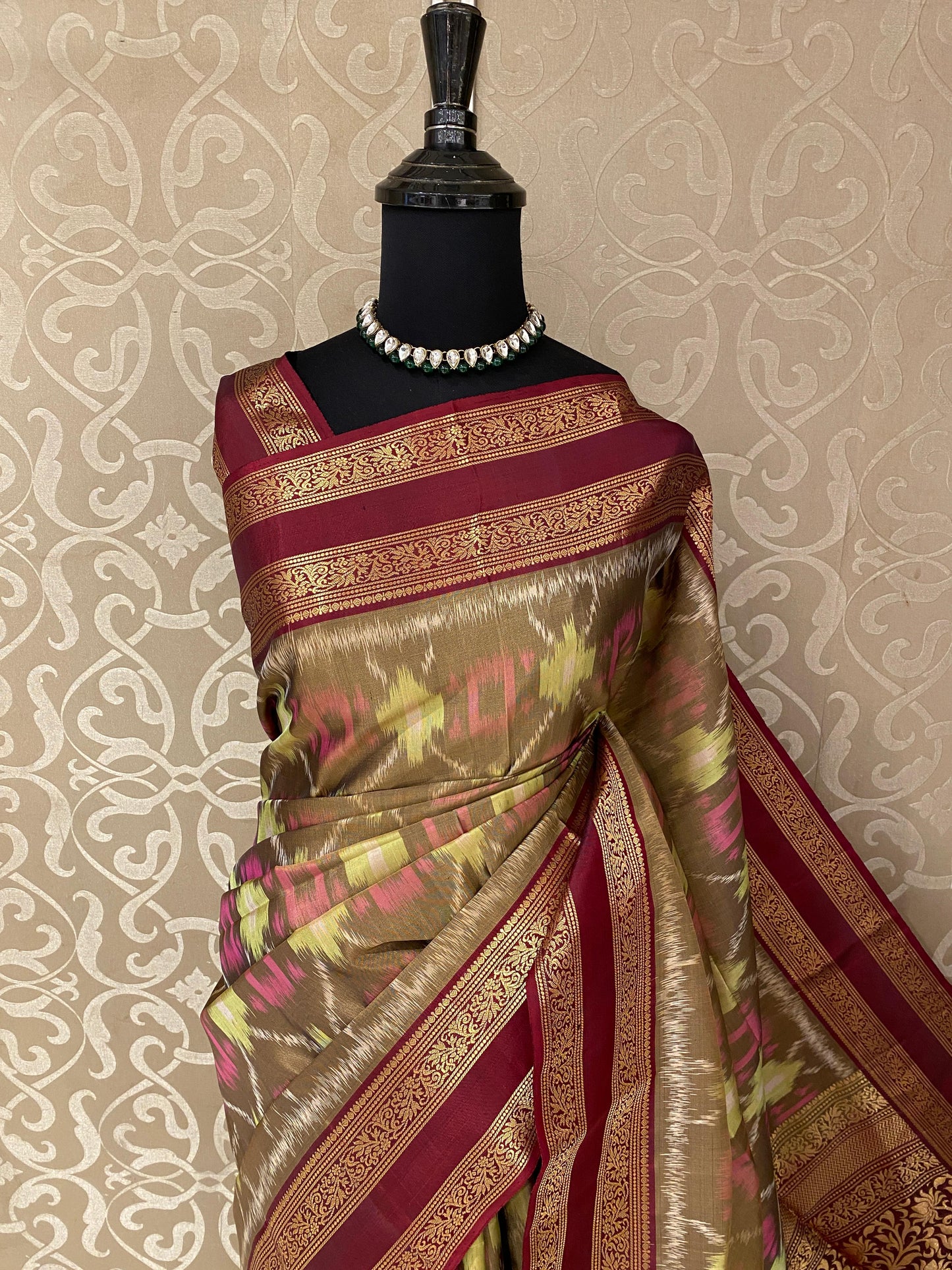 Dark Yellowish-Brown Coimbatore Silk Saree, With Unstiched Blouse