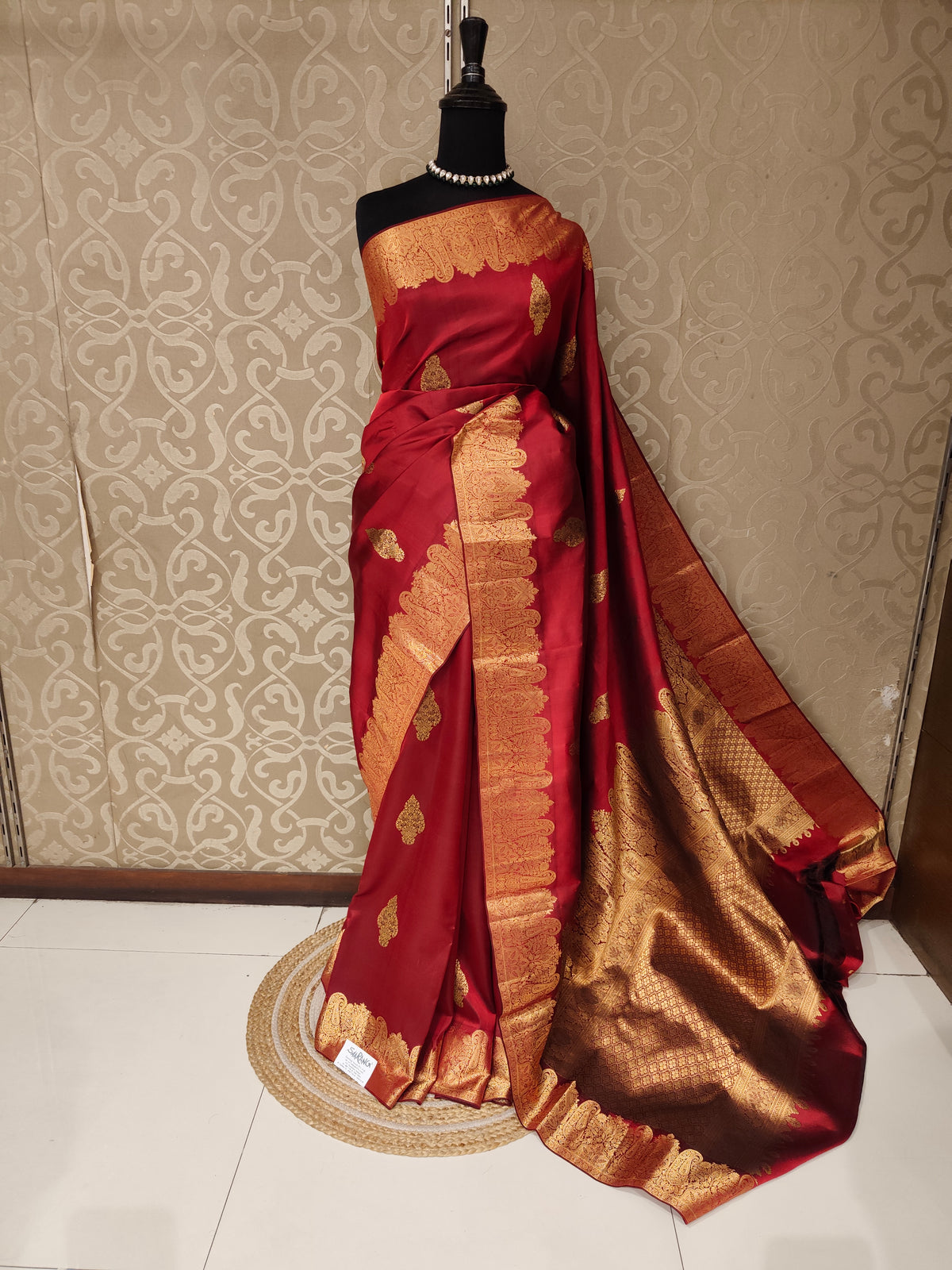Maroon Pure Kanjeevaram Silk Saree, With Unstiched Blouse