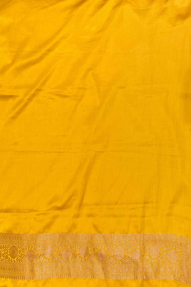 Spring Yellow Mashru Brocade Silk Saree With Unstiched Blouse
