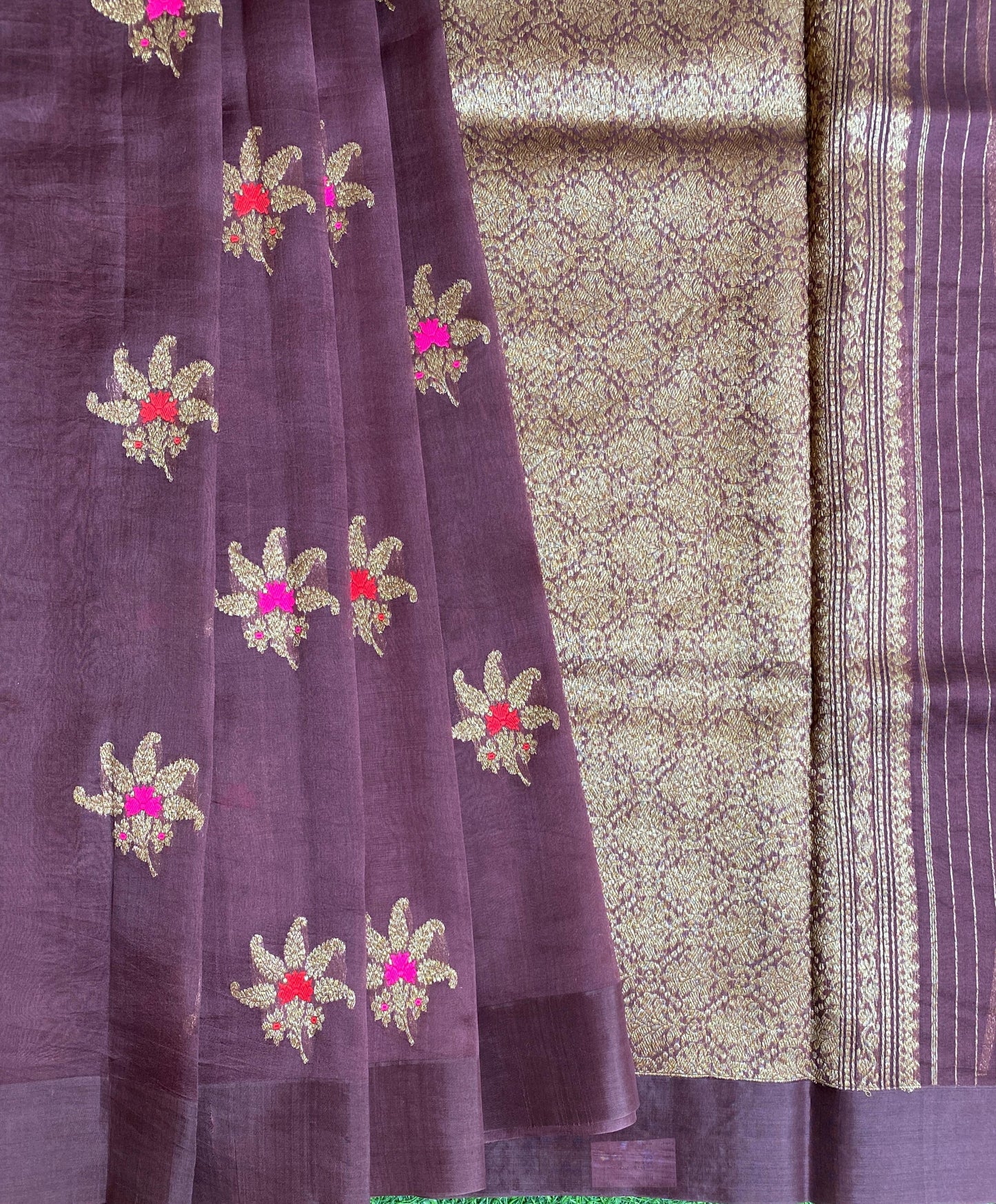 Onion Purple Kora Banarasi Silk Saree, With Unstiched Blouse