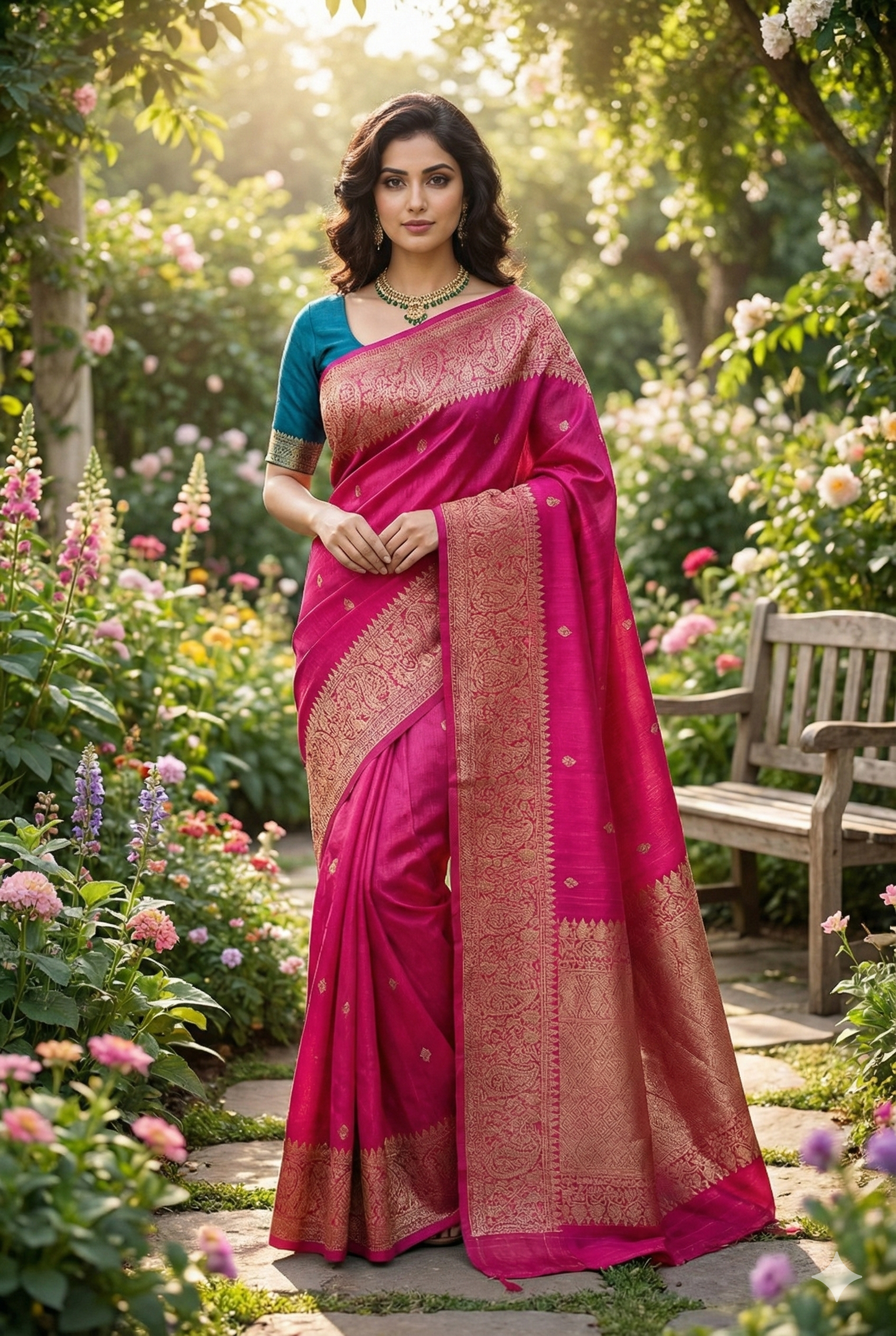 Rani Pure Raw Tussar Banarasi Silk Saree, Hand Woven Motifs With Unstiched Blouse