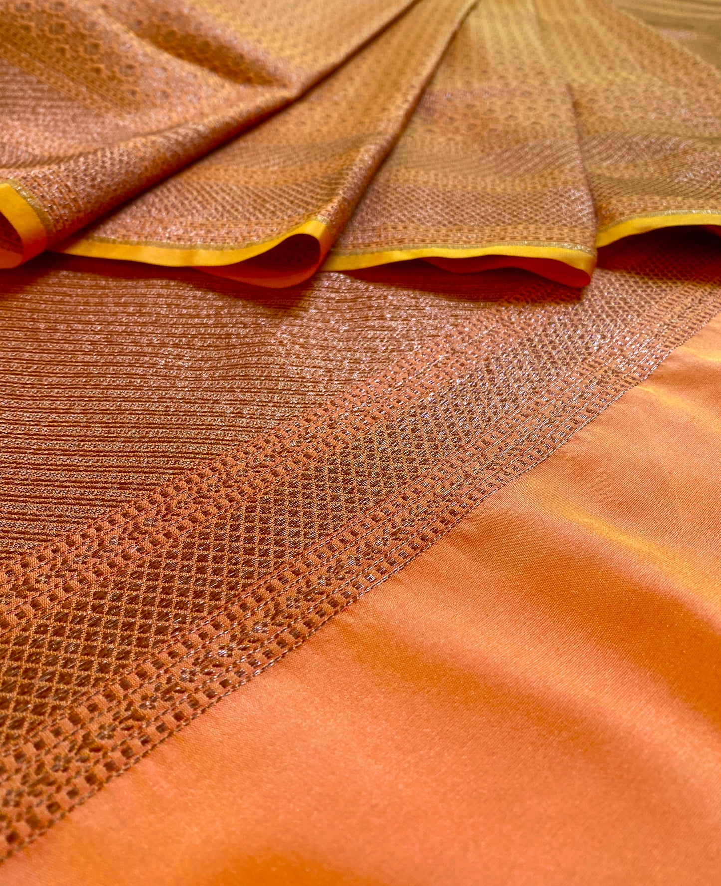 Peach Semi Katan Brocade Silk Saree, With Unstiched Blouse