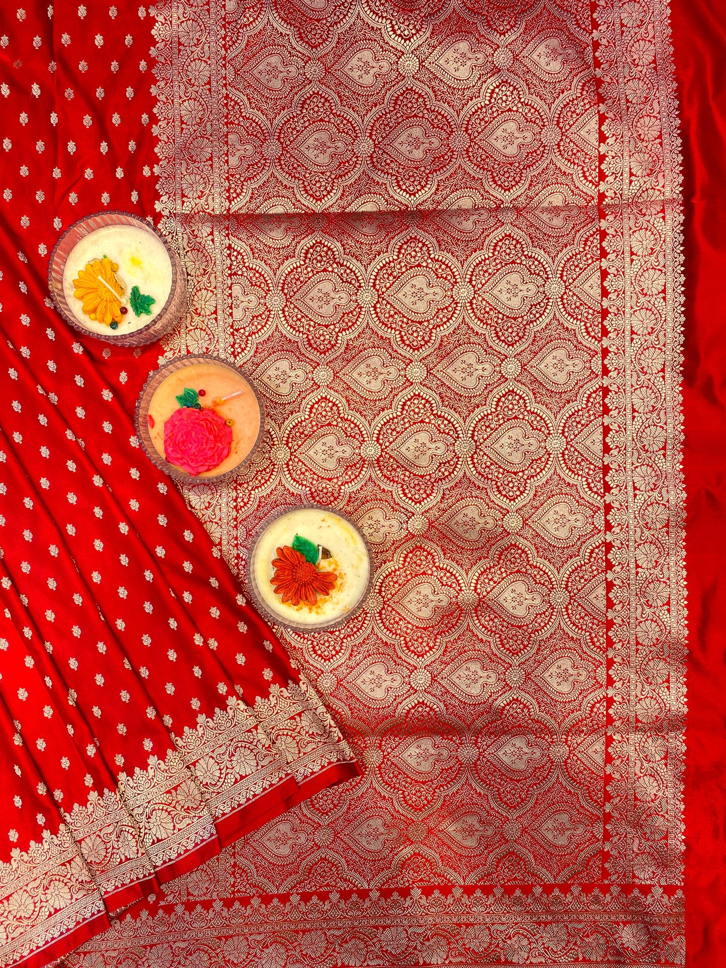 Cherry Red Semi Mashru Katan Silk Saree, With Unstiched Blouse