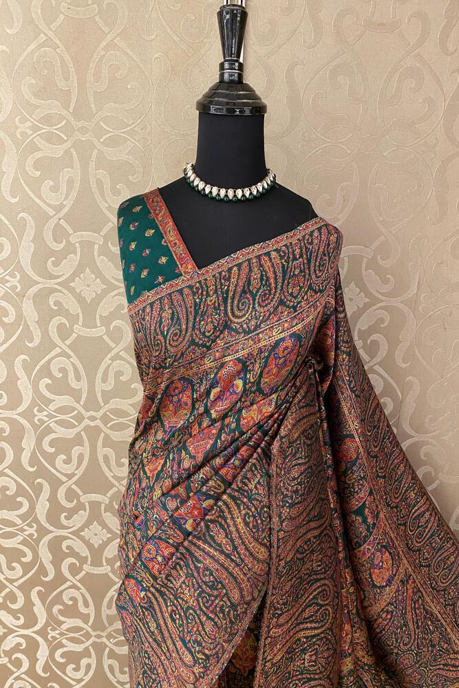 Multi Pure Kani Handloom Silk Saree With Floral Woven Blouse