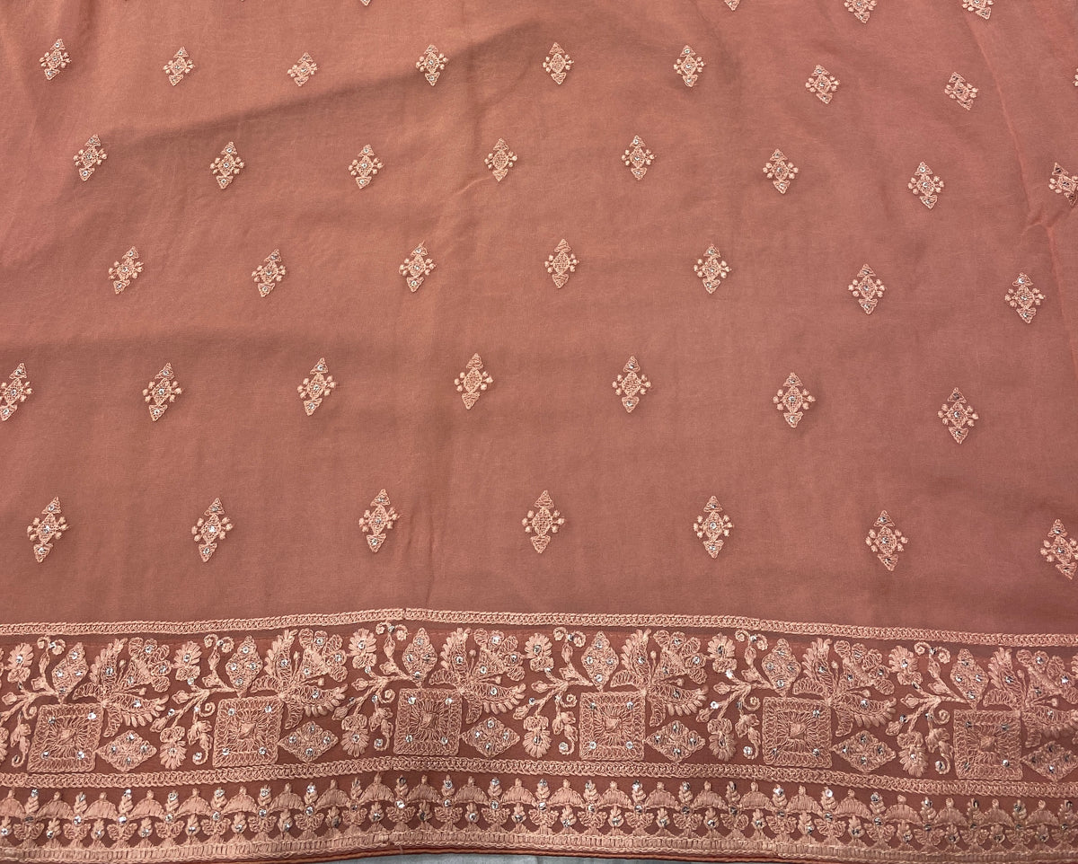 Pink Georgette Chikankari Embroidery Saree, With Unstitched Blouse