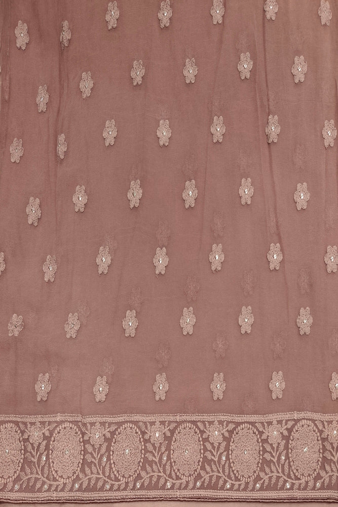Dusty Purple Georgette Saree With Chikankari Embroidery, Unstitched Blouse