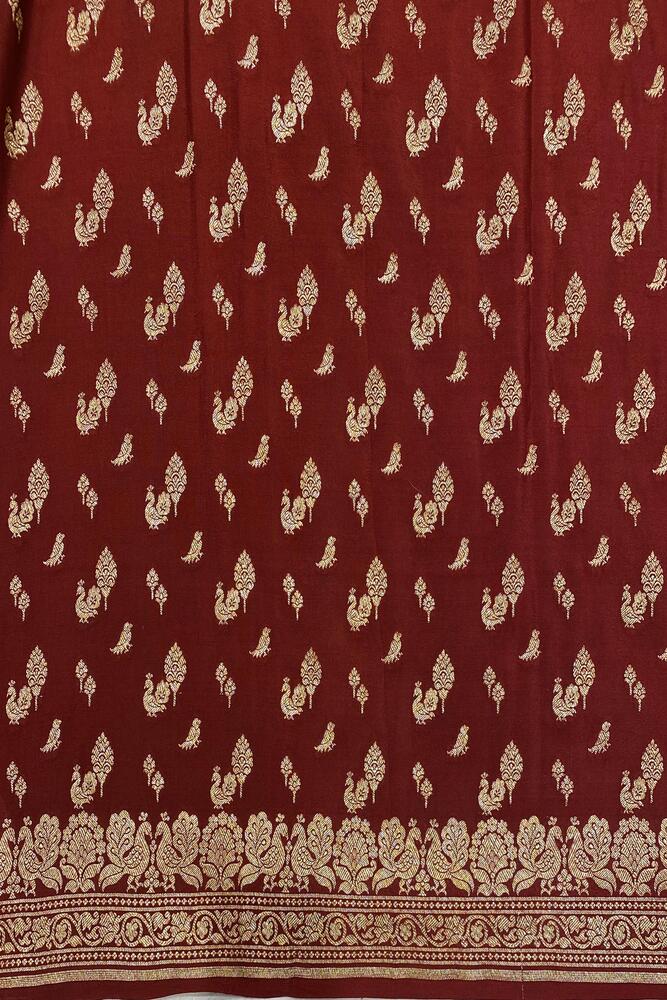 Deep Brown Mysore Crepe Silk Banarasi Saree, With Unstiched Blouse