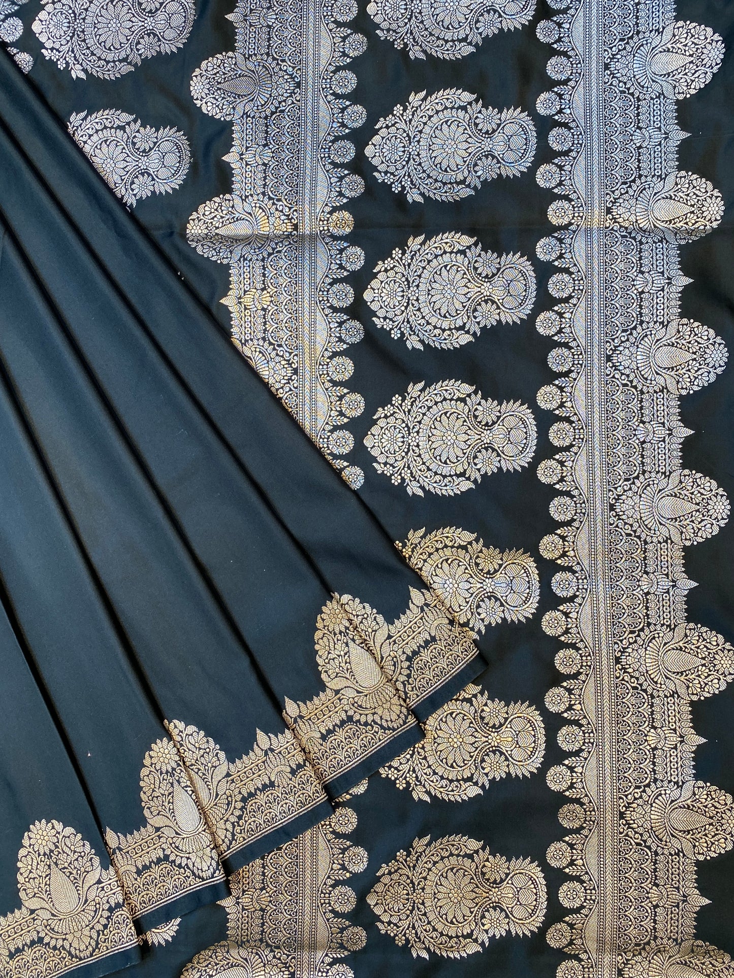 Black Semi Mashru Katan Silk Saree, With Unstiched Blouse