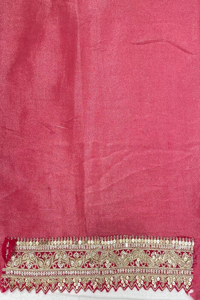 Rani Banarasi Silk Saree With Zardosi Embroidery Work, With Unstiched Blouse