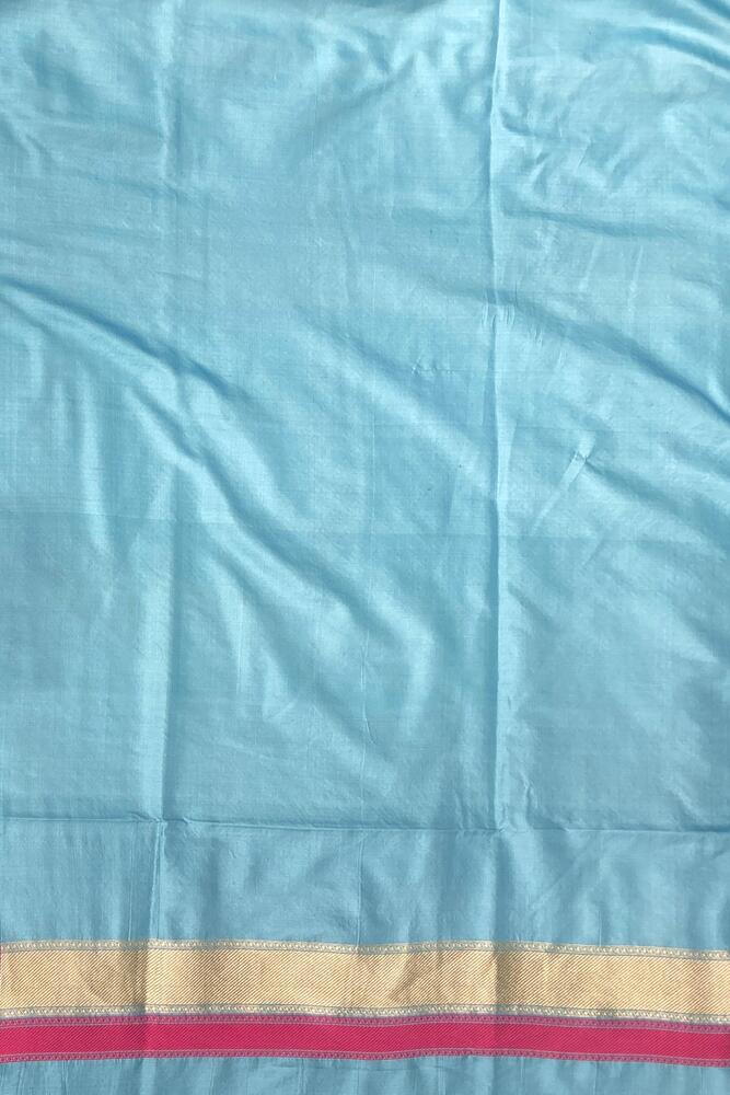Sky & Multi Banarasi Silk Saree With Patola Concept, With Unstiched Blouse