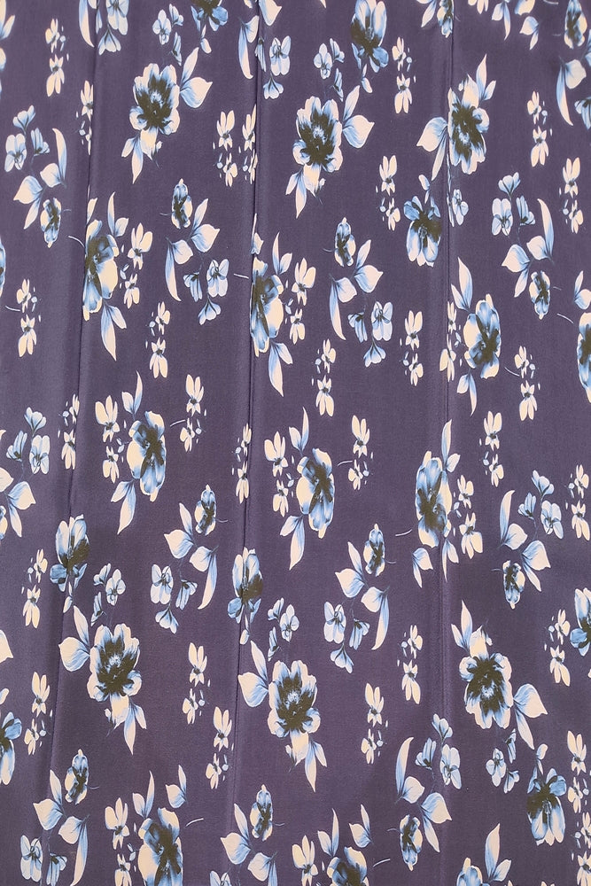 Dark Blue Floral Printed Chiffon Saree, With Unstiched Blouse Piece